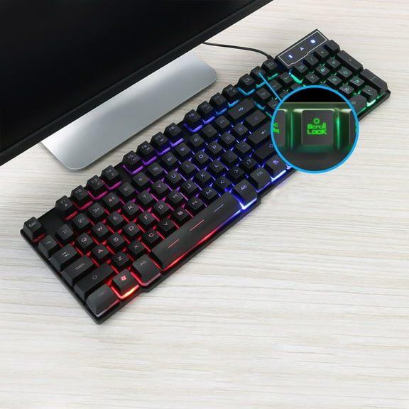 Oggfader Keyboards for Computers Wired Gaming Keyboard LED Tricolor Gaming Backlight 104 Keys Multimedia Control For Desktop Computer Black