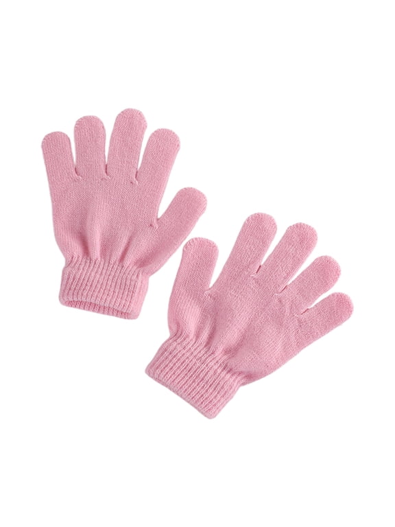 Ki-ds' Winter Warm Knitted Gloves - Split Finger, Solid Color, Unisex Acrylic for Fall, Cold Weather & Outdoor Activities
