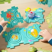 Oggfader Kid Connection Toys Set Of Four Puzzles For Young Children Puzzle Track Car DIY Puzzle Sliding Electric Car Toy Gift Set,Christmas Gift Birthday Gift For Boys And Girls Blue