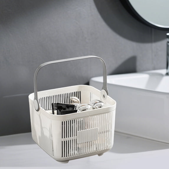 Oggfader Large Capacity Shower Caddy, 9.45 Inch Plastic Bathroom Organizer Basket with Wet and Dry Separation & Quick-Dry Drainage Holes for Dorm and Bathroom Storage, White