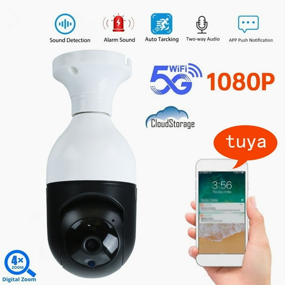 Oggfader Light Bulb Camera Indoor 1080P Security Camera System 360 Degree Wireless Home Surveillance Cameras With 5G WiFi ,Smart Motion Detection,Black