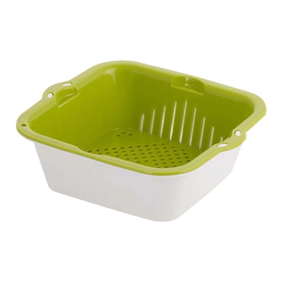 Oggfader Medium Green Food Safe Plastic Draining Basket - Multi-Purpose Kitchen Drainer for Vegetables, Pasta, Easy Clean, Space Saving Organizer