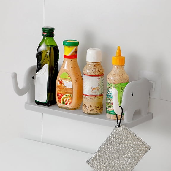Oggfader Multifunctional Elephant Shelf Floating Shelves with Hooks No Drilling Wall Mounted Storage Rack for Bathroom Kitchen Living Room Space Saving Wall Decor