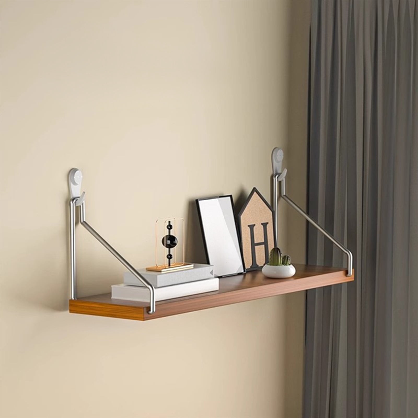 Oggfader No-Drill Wall Shelf 11.8x5.9in Heavy Duty Wood Floating Shelf 30lb Capacity Adhesive Mount for Router Projector Bedside Bookshelf Living Room Brown