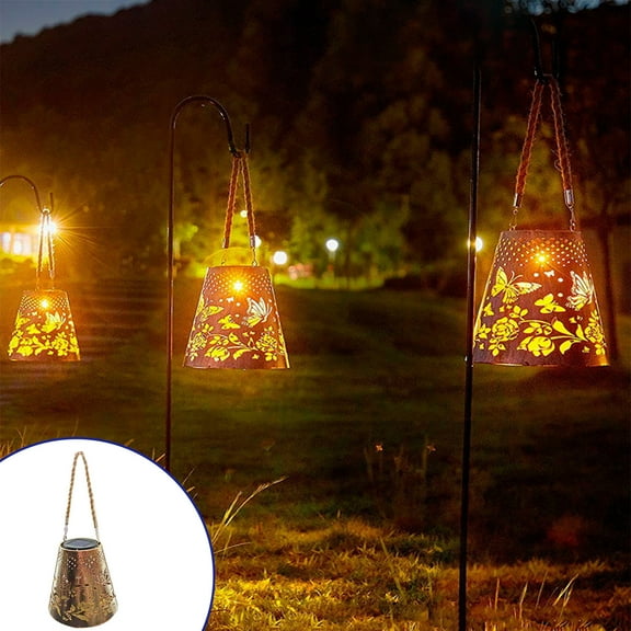Oggfader Outdoor Solar Lights for Yard Table Lantern Flickering Butterflies Lantern Light With Warm Yellow Garden LED Tabletop Lamp Dec For Garden Yard Hanging Placed Decorative Lights