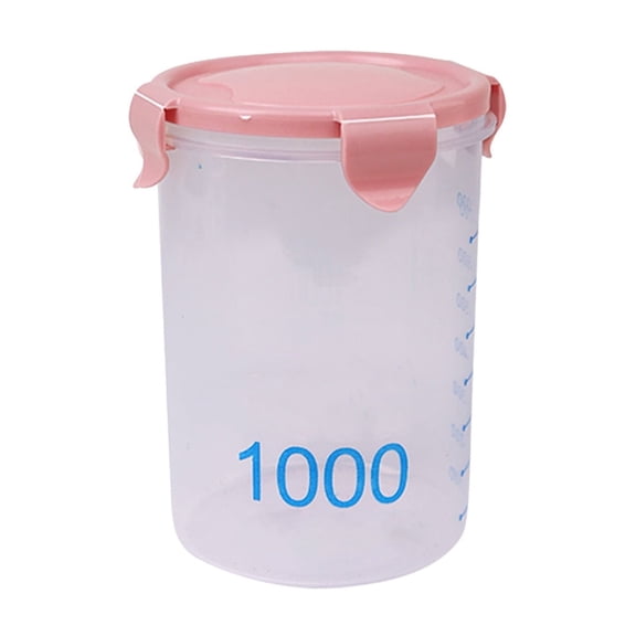 Oggfader Pink 1000ml Airtight Storage Jar, Food Grade PP, Graduated, Stackable Wide Mouth, Freezer & Microwave Safe for Kitchen Snacks Grains