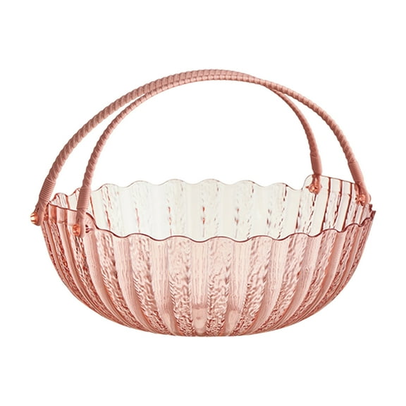 Oggfader Pink Plastic Ripple Fruit Tray with Handle - Large Capacity Snack Serving Plate for Living Room Coffee Table, Parties