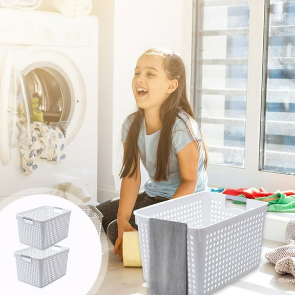 Oggfader Plastic Laundry Basket With Silvery Handle Collection And Transport Clothing Board Laundry Baske Suitable For Families And Dorms Can Also Organize Toys White Plastic