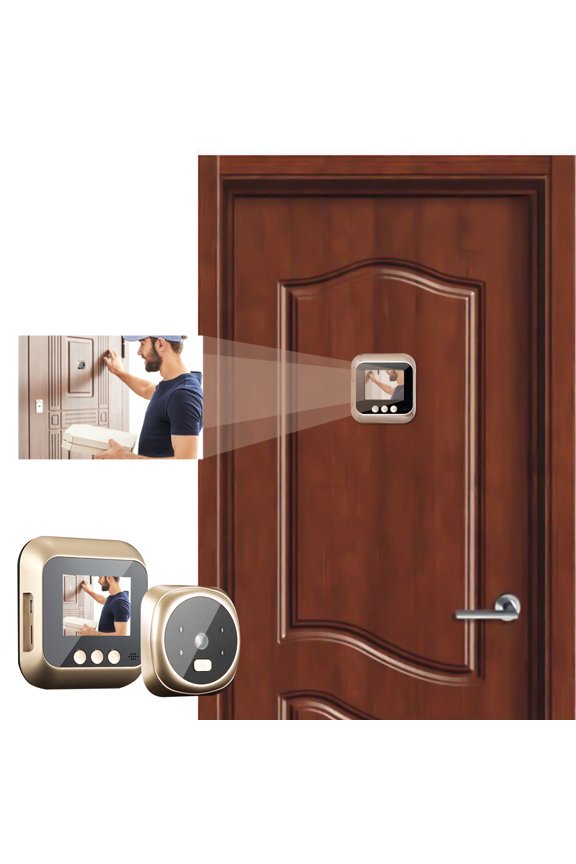 Ring Doorbell Camera Digital Door Viewer 2.4 Inch 720P LCD Screen Infrared Night Vision 160 Degree Lens View 4 AAA Battery (excluded) Gold
