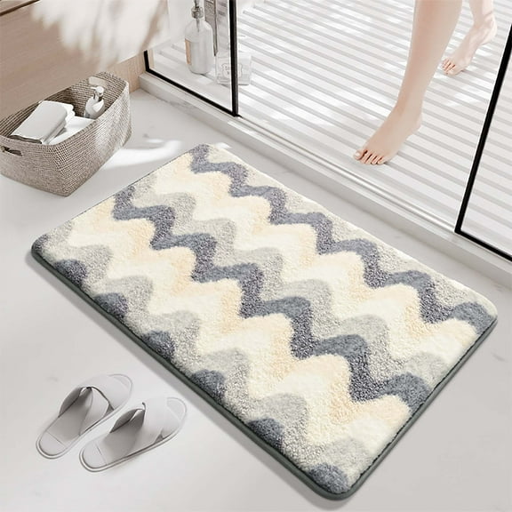 Oggfader Bathroom Rug Door Mat with Fleece, Super Absorbent Floor Mats for Bathroom Tub Shower Entrance - 40x60cm Ultra Soft Non-Slip Door Mat Indoor Washable Shower Mat, White