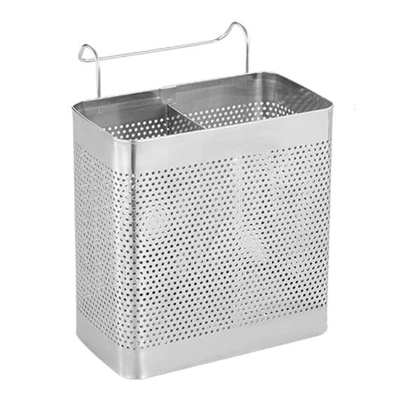Oggfader Stainless Steel Silver Chopstick Holder - Ventilated Utensil Organizer with Divided Compartments, Wall Mountable & Countertop for Kitchen Spoons, Forks