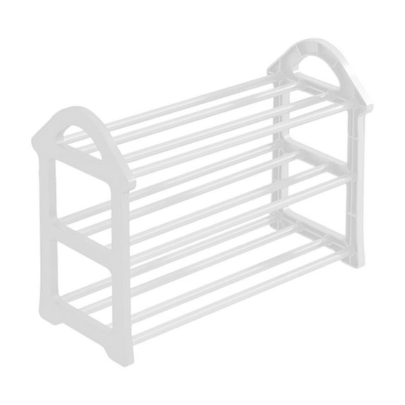 Oggfader Three Tier Shoe Rack, White Plastic, Tool-Free Assembly, Ventilated Slatted Design - Organizer for Entryway, Closet & Bedroom, Easy Setup