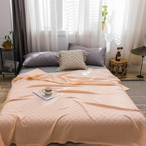 Oggfader Throw Blankets Cotton Bed Blanket Twin Cotton Thermal Blanket Lightweight Bed Throw Breathable Premium Soft Comfortable Blanket For All Season Pink