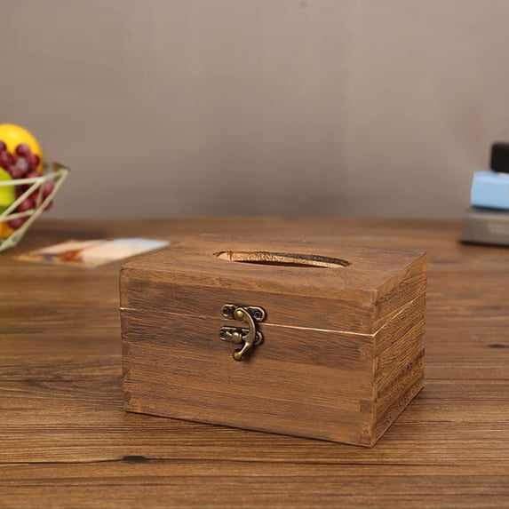 Oggfader Tissue Box Cover Square Rustic Brown Torched Wood Bathroom Facial Tissue Box Cover Holder Cover Napkin Dispenser 15.8X11.8X8.9CM
