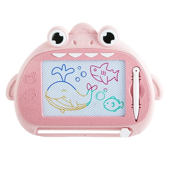 Oggfader Toddler Magnetic Drawing Board - Shark Shaped 4-Color Zone Erasable Reusable Doodle Pad, Non-Toxic Plastic Educational Travel Toy for 1-3 Year Old Girls