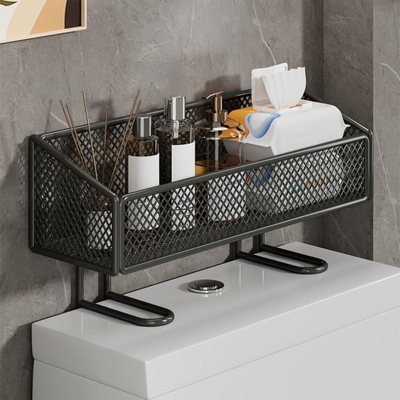 Oggfader Toilet Tank Shelf No Drill - Over Toilet Storage Bathroom Organizer, Space Saver Iron Rack with Open Mesh for Small Bathroom, Rust Proof Shelf Fits Most Toilet Tanks