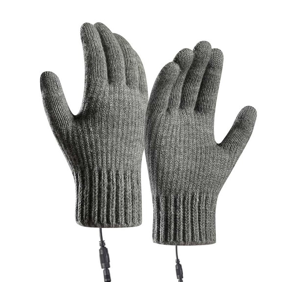 Oggfader USB Powered Heated Gloves, Wool Knitted Fleece Lined, 3-Finger Touchscreen, Thickened for Outdoor Winter Cold Weather Warmth