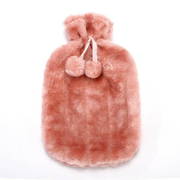 Oggfader Water Bottles Reusable 2L Hot Water Bottle Faux Fleece Cloth Cover Thermotherapy Fresh keeping Cover Hot Warming Cold Protection Removable Faux rabbit fur