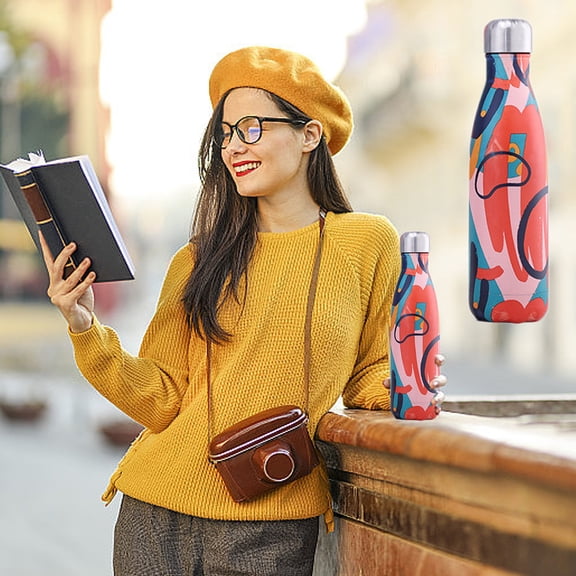 Oggfader Water Bottles Reusable Double Layer Stainless Steel Outdoor Sports Water Bottle Lacquer Colour Printed Red Wine Bottle Insulated Mugs Stainless Steel