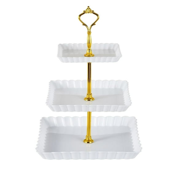 Oggfader White 3 Tier Serving Tray, 3 Layer Tiered Platter - Detachable, Easy Assemble - Fruit, Candy, Dessert Tray for Wedding, Party, Home Decor