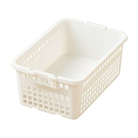 Oggfader White Medium Plastic Storage Basket - Stackable with Handles, Organizer for Kitchen, Toys, Cabinet