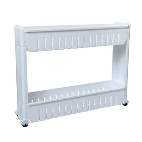 Oggfader White Plastic 2-Tier Slim Gap Storage Rack - Kitchen, Bathroom, Refrigerator Side Organizer, Space Saving & Movable