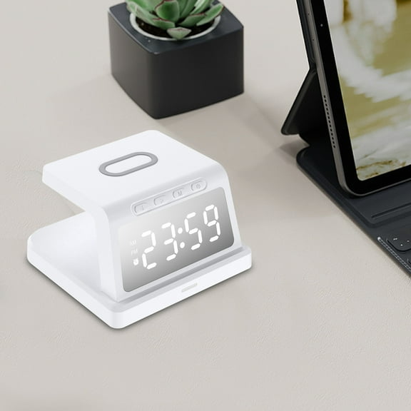 Oggfader Wireless Charger Stand 15 W Portable Digital Clock Mobile Phone Headset Wireless Charger Multi function Alarm Clock 3 in 1 With Indicator Light