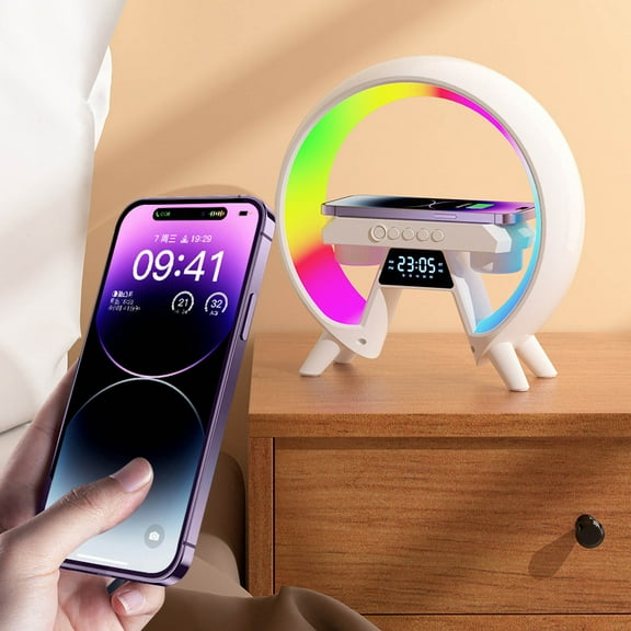 Oggfader Wireless Charger Stand Big G Bluetooth Speaker Small Night Light Multifunctional Wireless Charger Intelligent Night Light Gift