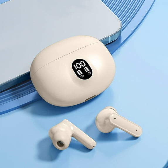 Oggfader Wireless Earbuds Bluetooth 5.3 In Ear Call Noise Reduction And Long Battery Life Intelligent Digital Display Bluetooth Wireless Earphones Beige