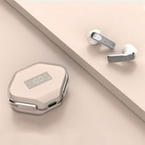 Oggfader Wireless Earbuds Bluetooth 5.3 In Ear Digital Display Call Noise Reduction High Capacity Battery Portable Transparent Spaceroom Wireless Earphones Beige