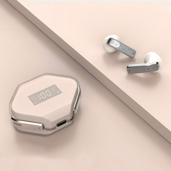 Oggfader Wireless Earbuds Bluetooth 5.3 In Ear Digital Display Call Noise Reduction High Capacity Battery Portable Transparent Spaceroom Wireless Earphones Beige