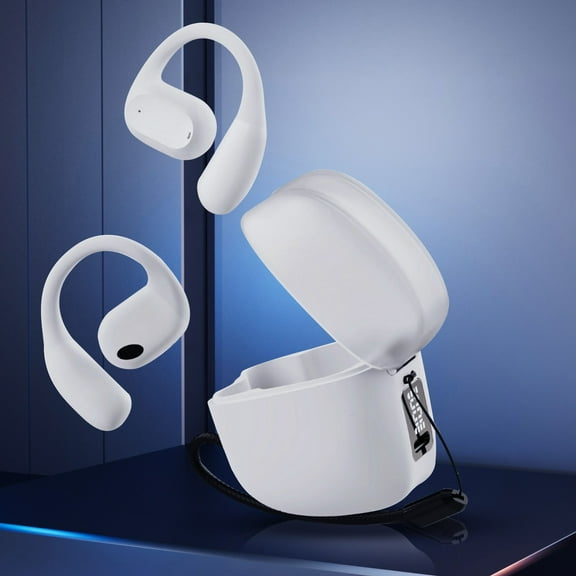 Oggfader Wireless Earbuds Bluetooth 5.3 Earbuds Ear Hanging Type Non In Ear Directional Sound Transmission Long Range Bluetooth Wireless Earphones White