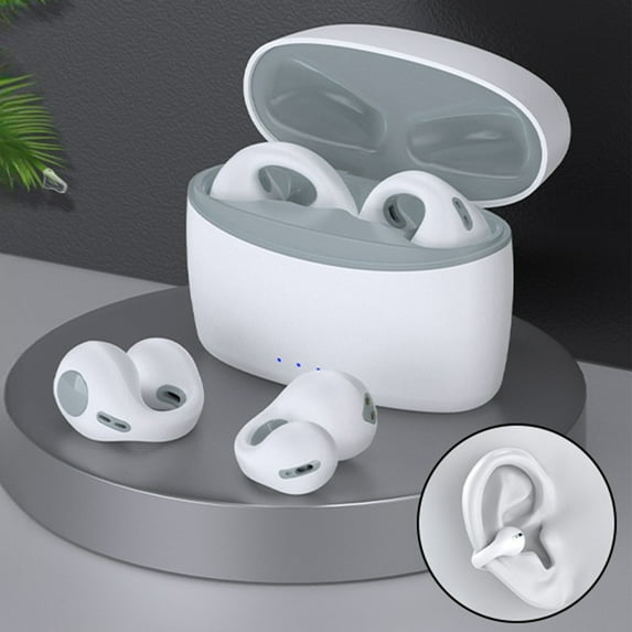 Oggfader Wireless Earbuds Bluetooth 5.3 Earclip Non In Ear Intelligent Noise Reduction High Sound Quality Long Range Wireless Earphones White