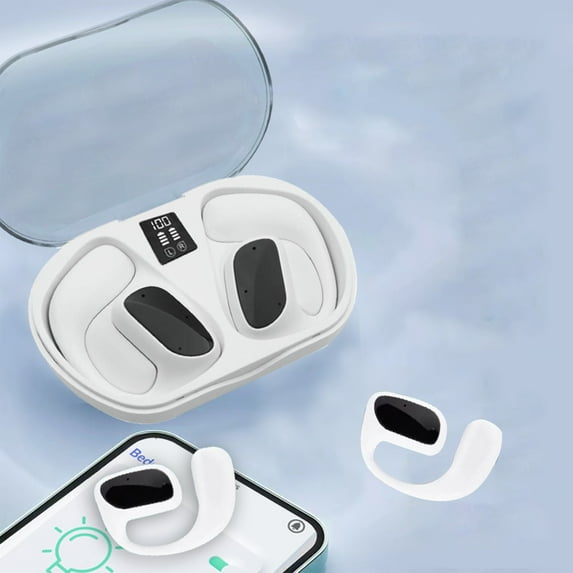 Oggfader Wireless Earbuds Bluetooth 5.3 Earphones True Wireless Earphone With Mic Button Control Noise Reduction Earhooks Headset White