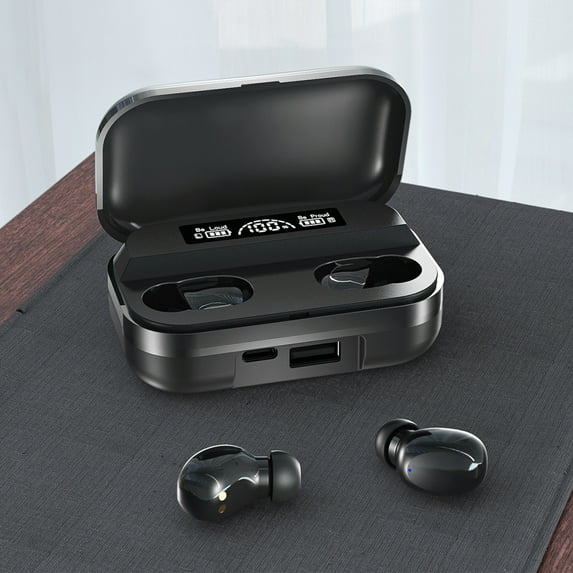 Oggfader Wireless Earbuds Bluetooth Headset Digital Display Large Battery CapacityIn Ear Game Sports Wireless Headset Sensing Low Latency Black