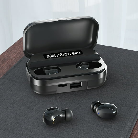 Oggfader Wireless Earbuds Bluetooth Headset Digital Display Large Battery CapacityIn Ear Game Sports Wireless Headset Sensing Low Latency Black