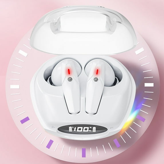 Oggfader Wireless Earbuds Intelligent Digital Display Bluetooth Headset 5.0 Wireless Headphone With Microphone 9D Stereo Gaming Sport Earbuds Headsets White