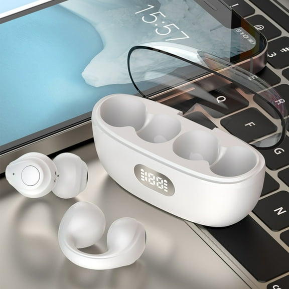 Oggfader Wireless Earbuds Wireless Headset Bluetooth 5.3 Headset With Wireless Charging Case Extra Long Playing Cell Phone Charging Function Built in Microphone Sports Headset White