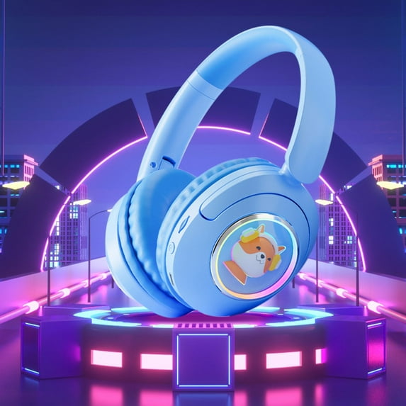 Oggfader Wireless Headphones Bluetooth 5.3 Wireless Headset With RGB Light Effect HIFI Sound Quality Rotating Folding High definition Calling Long lasting Battery Life Bluetooth Headset Light Blue