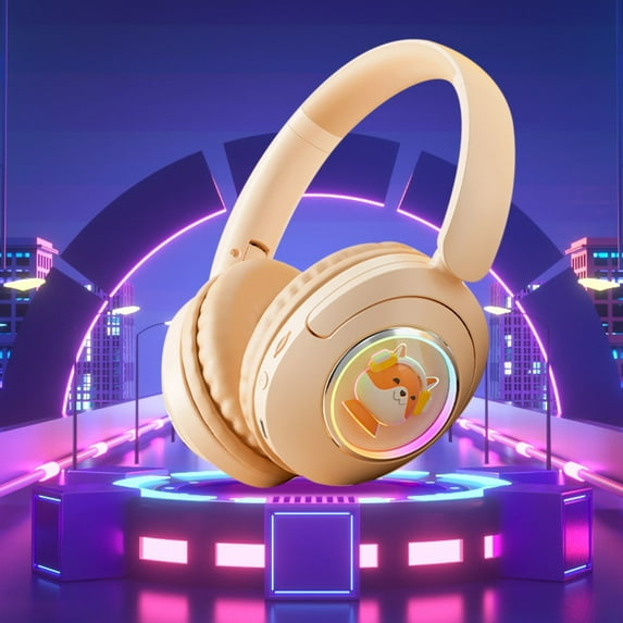 Oggfader Wireless Headphones Bluetooth 5.3 Wireless Headset With RGB Light Effect HIFI Sound Quality Rotating Folding High definition Calling Long lasting Battery Life Bluetooth Headset Beige