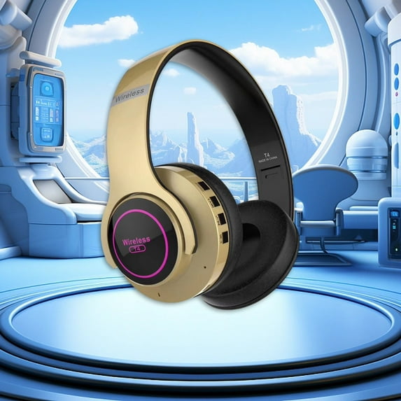 Oggfader Wireless Headphones Bluetooth Earphones Over ear Foldable Computer Wireless Headphones Noise Cancellation HIFI Stereo Gaming Headset Gold