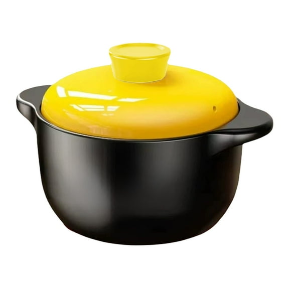 Oggfader Yellow Clay Pot, Non-Stick Ceramic Slow Cooker - Crack-Resistant, High-Temp, Stovetop & Oven Safe for Soup, Rice - Household Multi-Use Earthenware Pot