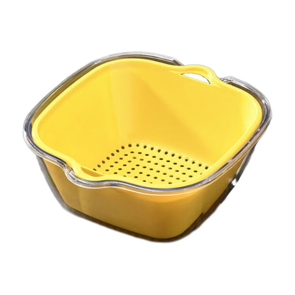 Oggfader Yellow Plastic Food Safe Drainer Basket - Small Kitchen Vegetable & Pasta Draining Organizer, Easy Clean, Space Saving