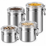 Set of 4 Stainless Steel Clamp Canisters w/ Clear Lids 26, 36, 47, 62 oz
