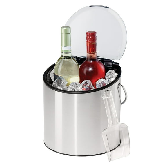 Oggi 4 Qt. Wine Bucket w/ Ice Scoop, Clear Lid, Large & Suited to Chill Wine, Holds 2 Bottles, Stainless Color Model