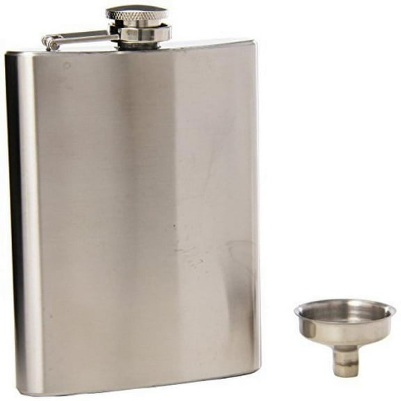 Oggi 8-Ounce Stainless Steel HIP Flask with Filling Funnel, Stainless