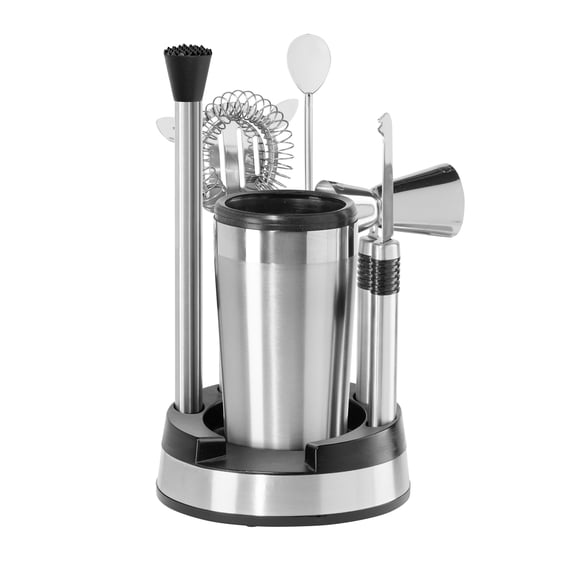 Oggi 8-Piece Compact Bar Set with Stand, Stainless