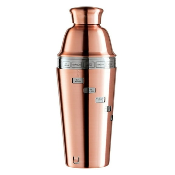 Oggi Dial-a-Drink 15 Recipe Stainless Steel Cocktail Shaker (1 lt, 34 oz) - Copper