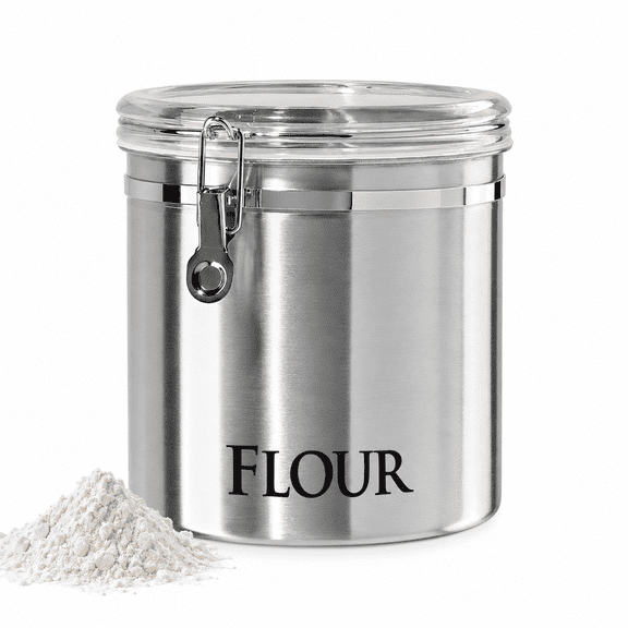 Oggi Jumbo 8" Stainless Steel Flour Clamp Canister - Airtight Food Storage Container Ideal for Kitchen & Pantry Storage of Flour or other Bulk, Dry Foods.