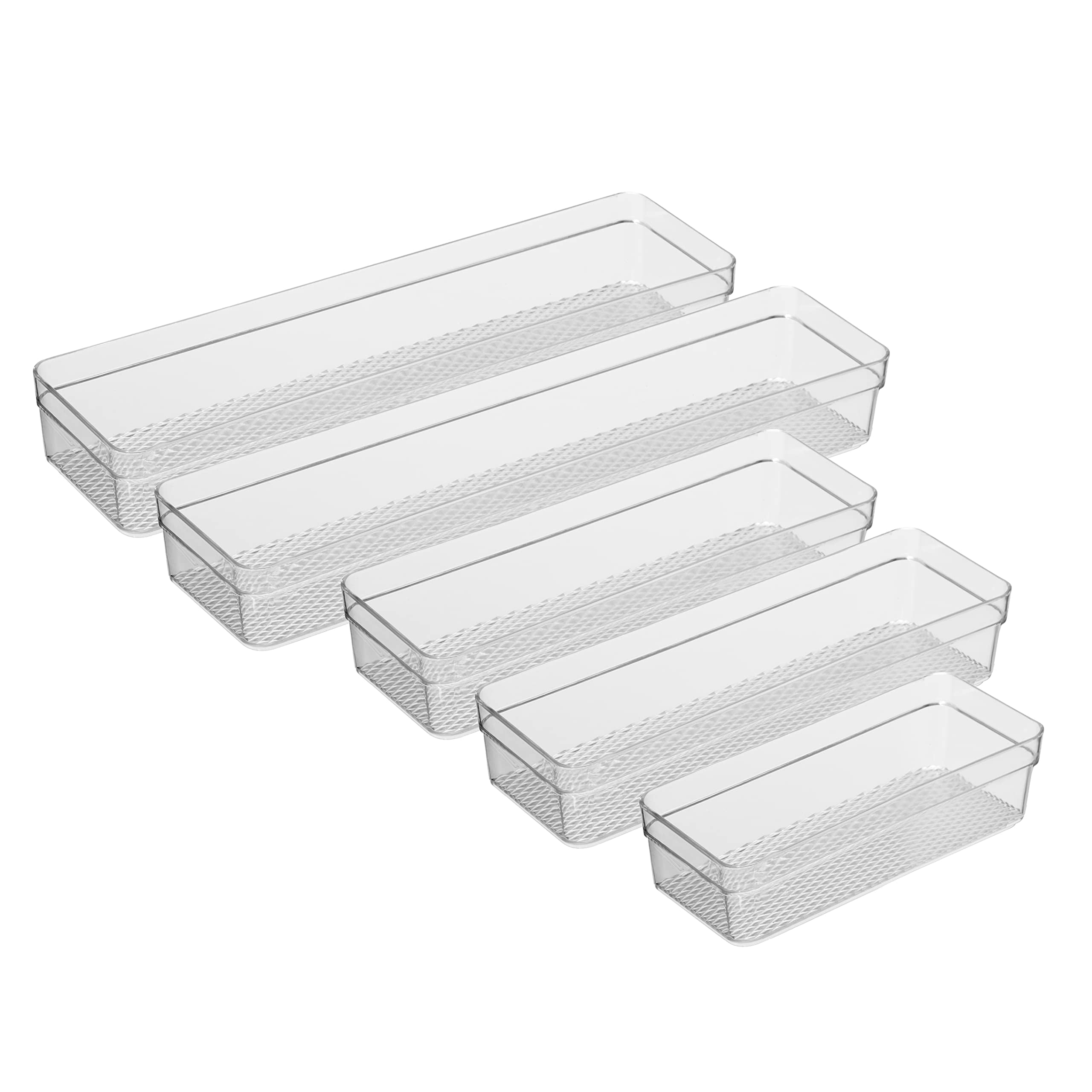 Oggi Set Of 5 Clear Drawer Organizers 1 3x6 25 2 3x9 5 2 3x12 oggi-set-of-5-clear-drawer-organizers-1-3x6-25-2-3x9-5-2-3x12